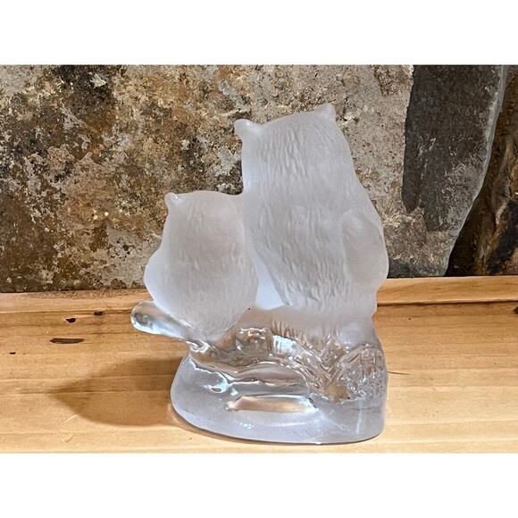 Frosted & Clear Glass Two Owls sitting on branch. Birds. Shelf Decor.Paperweight - Picture 4 of 11